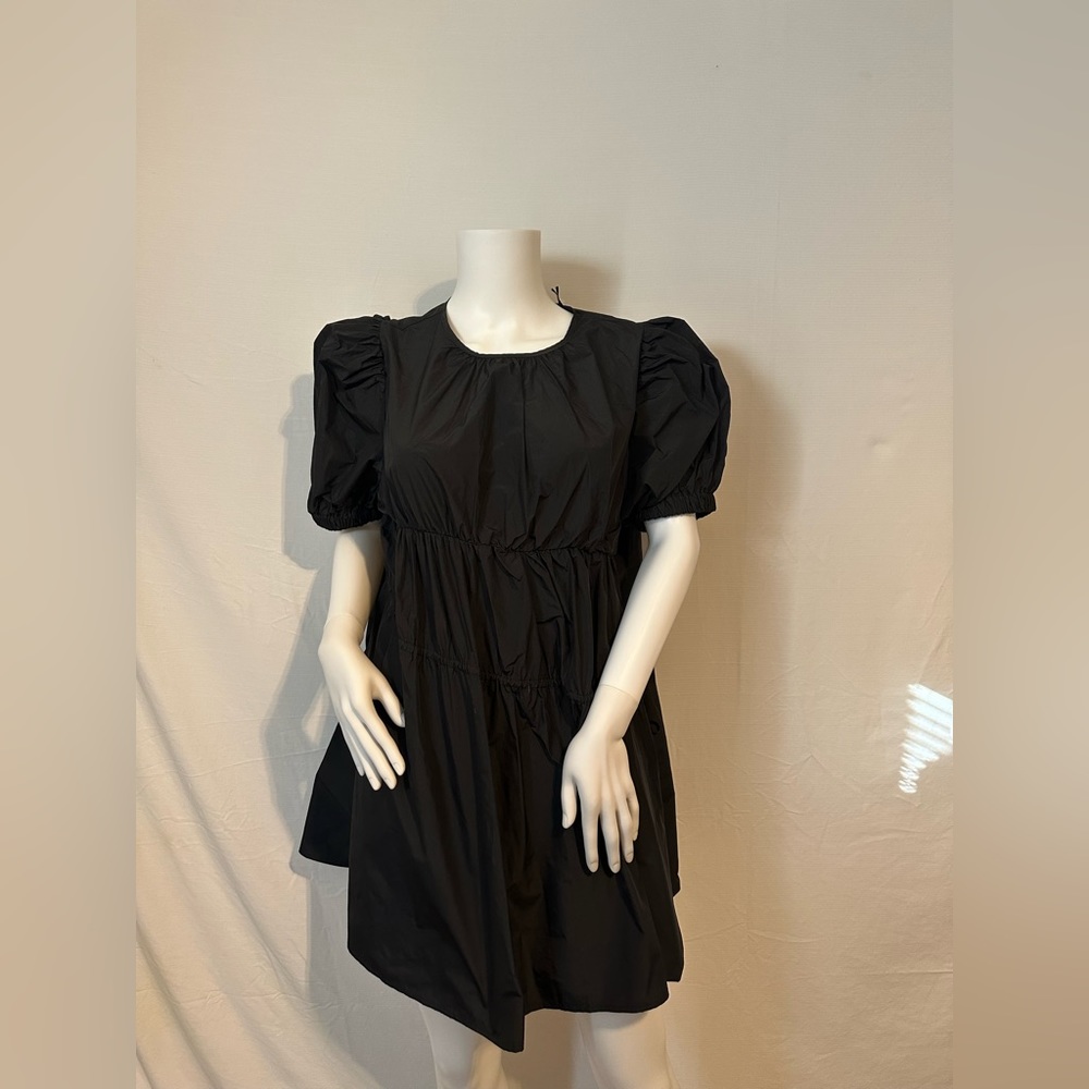 Future Collective Puff Short Sleeve Drawcord Mini dress Black Size Medium